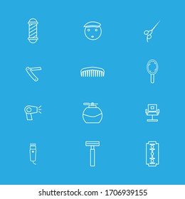 barbershop icon set outline style for your web design, logo, UI. illustration . such as razor blade. barber pole, comb, stright razor,cologne spray,barbers chair