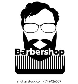 Barbershop icon with silhouette of man and comb. Vector illustration