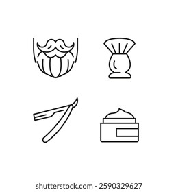 Barbershop icons. 4 barbershop and grooming trendy minimal icons. Barber, Pole, Beard, Razor icon. Design signs for web page, mobile app, packaging design. Vector illustration
