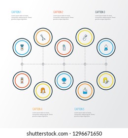 Barbershop icons colored line set with cologne spray, shaving cream, wig and other shears elements. Isolated vector illustration barbershop icons.