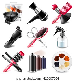 Barbershop icons detailed photo realistic vector set