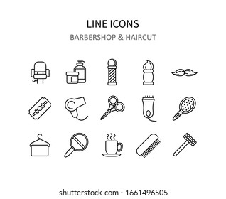Barbershop icons. Haircut symbols for apps or web sites. Vector