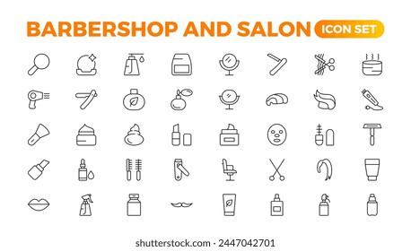 Iconos de barbería - conjunto de ilustración de Web de línea delgada editable mínima. Colección de esquema. Ilustración vectorial simple. Conjunto de iconos de herramientas de peluquero. paquete de estilo de arte. colección de iconos de Vector.