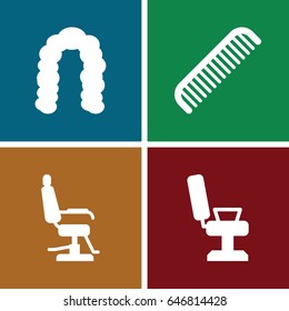 Barbershop icons set. set of 4 barbershop filled icons such as comb, barber chair