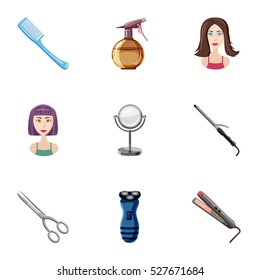 Barbershop icons set. Cartoon illustration of 9 barbershop vector icons for web