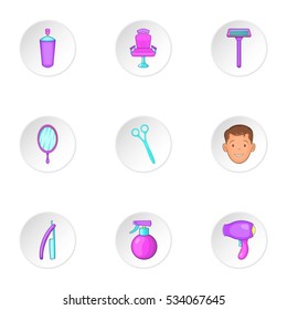 Barbershop icons set. Cartoon illustration of 9 barbershop vector icons for web
