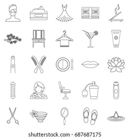 Barbershop icons set. Outline set of 25 barbershop vector icons for web isolated on white background
