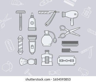 Conjunto de iconos de Barbershop - Símbolos de color vectorial y esquema del salón de belleza para el sitio o interfaz