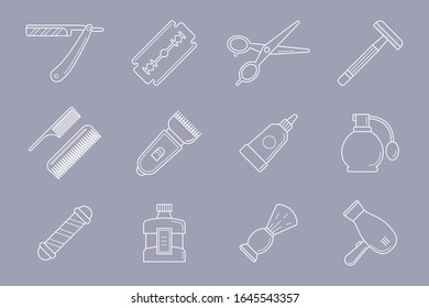Barbershop Icons set - Vector outline symbols of beauty salon for the site or interface