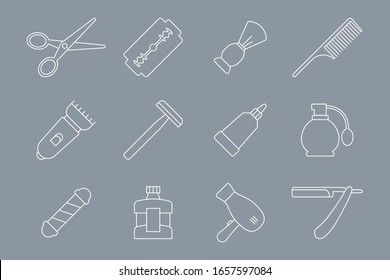 Barbershop Icons set - Vector outline symbols of beauty salon for the site or interface