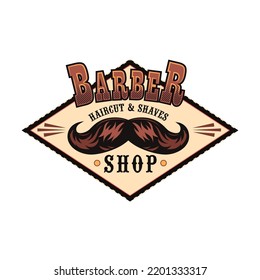 Barbershop label. Barber emblem trendy male haircut, scissors, brush, text samples. Vector illustrations collection for hairdresser, barber equipment concept