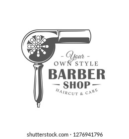 Barbershop label isolated on white background. Design element. Vector illustration