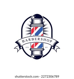 Barbershop label stamp logo design for your business and professional with quality services vector design illustration.