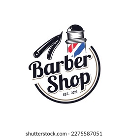 Barbershop label stamp logo design for your business and professional with quality services vector design illustration.