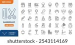 Barbershop line editable icon set. Hair salon icons, Hairstylist vector icons set. Contain symbol of clipper, barber pole, comb, razor blade, chair, sprayer, pomade, hair dryer, brush, and more.