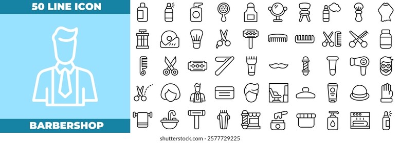 Barbershop Line Editable Icons set. Vector illustration in modern thin line style of barbershop icons: barber, comb, beauty, etc