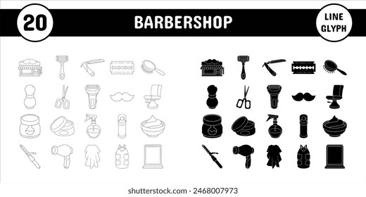 Barbershop Line Glyph Vector Illustration Icon Sticker Set Design Materials