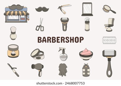 Barbershop Lineal Color Vector Illustration Icon Sticker Set Design Materials