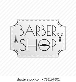 Barbershop logo. Barber emblem or badge with mustache and scissors. Vector illustration.