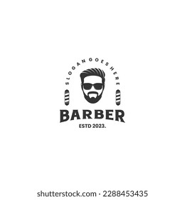 Barbershop Logo with barber pole logo design vintage style concept