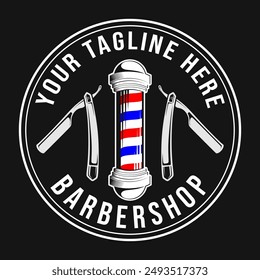 Barbershop logo. barber pole and professional razor elements, elegant vintage design for professional barbershop label and business