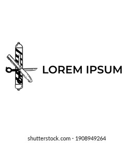 Logotipo de BarberShop con polo de barbero y tijeras