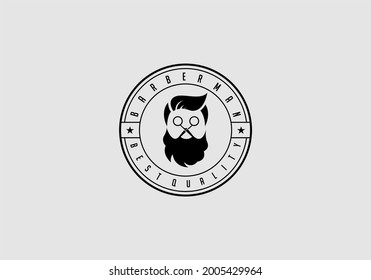 Barbershop logo with barber in vintage style Vector