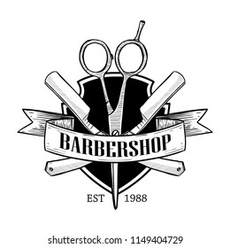 Barbershop logo with big scissors