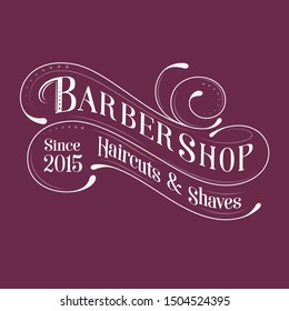 Barbershop logo. Calligraphy composition. Letters and curly elements like vintage emblem on a dark background.