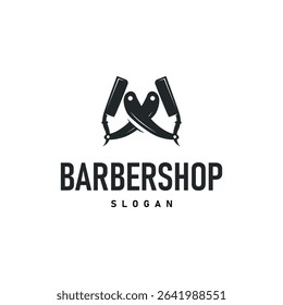 barbershop logo design concept of a barber shop with a vintage retro concept of scissors and razors also a cool and minimalist barbershop tube icon illustration of a symbol template