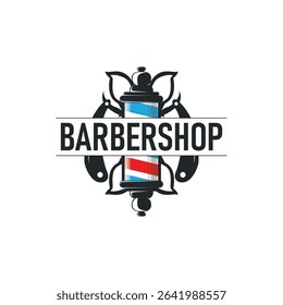 barbershop logo design concept of a barber shop with a vintage retro concept of scissors and razors also a cool and minimalist barbershop tube icon illustration of a symbol template
