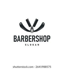 barbershop logo design concept of a barber shop with a vintage retro concept of scissors and razors also a cool and minimalist barbershop tube icon illustration of a symbol template