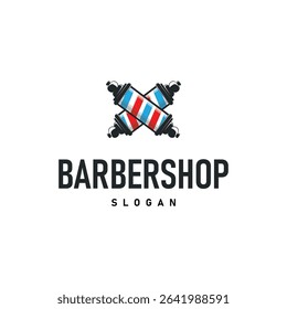 barbershop logo design concept of a barber shop with a vintage retro concept of scissors and razors also a cool and minimalist barbershop tube icon illustration of a symbol template