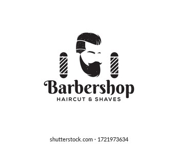 Barbershop logo design, man with beard vector illustration