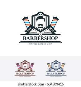 Barbershop logo design. Man, Mustache, Salon and Barber shop logo concept. Vector logo template