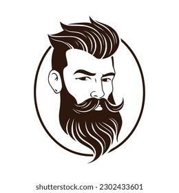 Barbershop, diseño de logo para la barbería masculina. hombre con barba. Ilustración del vector