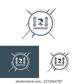 Plantilla de diseño del logotipo de Barbershop, diseño de barra de barbero y de ilustración de hombre con barba.