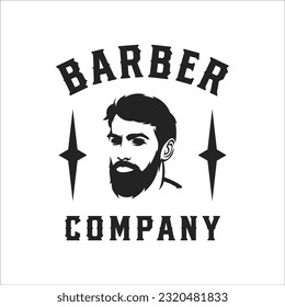 barbershop logo design template bearded man