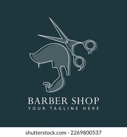 Barbershop logo design template. Male head and scissors icon sign for logo.