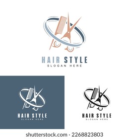 Lugar de diseño del logotipo de Barbershop. Tijeras y signos de peine para el estilo de vida. Ilustración del vector