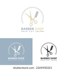 Barbershop logo design template. Scissors and caret for lifestyle. Vector illustration