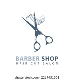 Barbershop logo design template. Scissors icon sign for shaving logo. Vector illustration