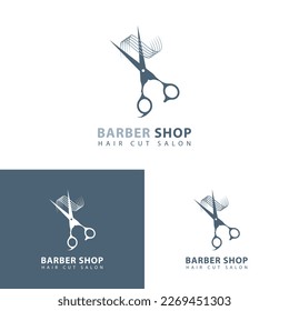 Barbershop logo design template. Scissors icon sign for shaving logo. Vector illustration