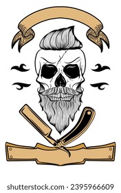 barbershop logo design vector, skull crest and beard, design for your barber