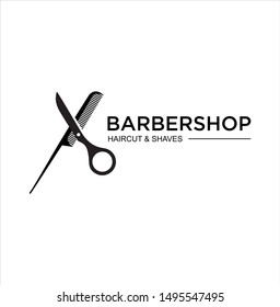 Material vectorial de diseño con logotipo de Barbershop sobre fondo blanco