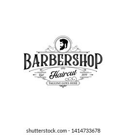 Barbershop logo design. Vintage lettering illustration on white background. 