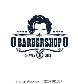 Barbershop logo design with vintage ornaments, and retro lettering illustration in vector format. Isolated on thw white background.