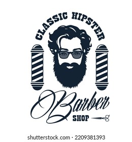 Barbershop logo design with vintage ornaments, and retro lettering illustration in vector format. Isolated on thw white background.