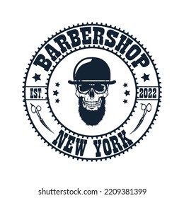 Barbershop logo design with vintage ornaments, and retro lettering illustration in vector format. Isolated on thw white background.
