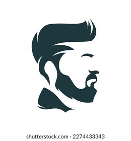 Barbershop logo, hair man with hipster head. sideways style.